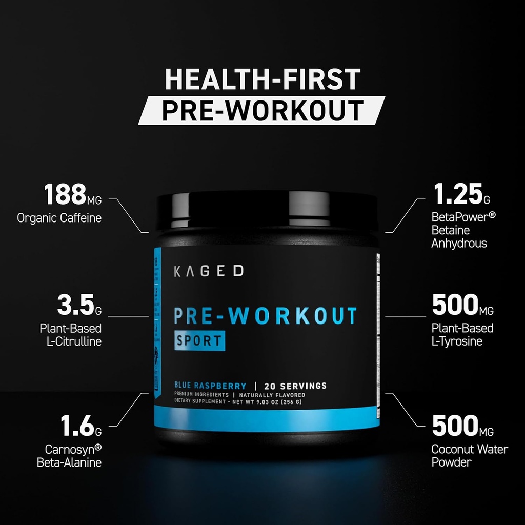 Kaged Sport Pre Workout Powder for Men & Women, Watermelon, Sport Certified, 188mg Caffeine, Nitric Oxide Supplement, Beta Alanine for Energy, Weightlifting, Cardio Endurance & Strength, 20 Servings 3