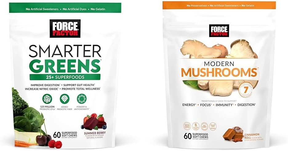 Force Factor Smarter Greens Superfood Chews, Greens and Superfoods with Probiotics & Modern Mushrooms Soft Chews, Mushroom Supplement with Lions Mane, Turkey Tail 2