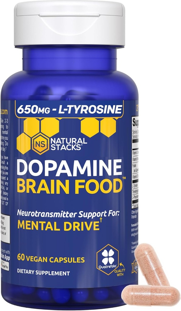 NATURAL STACKS Dopamine Brain Food + Creatine Monohydrate Bundle - Supports Mentral Drive & Brain Health* - Advanced Absorption Formula - 180 Capsules 3