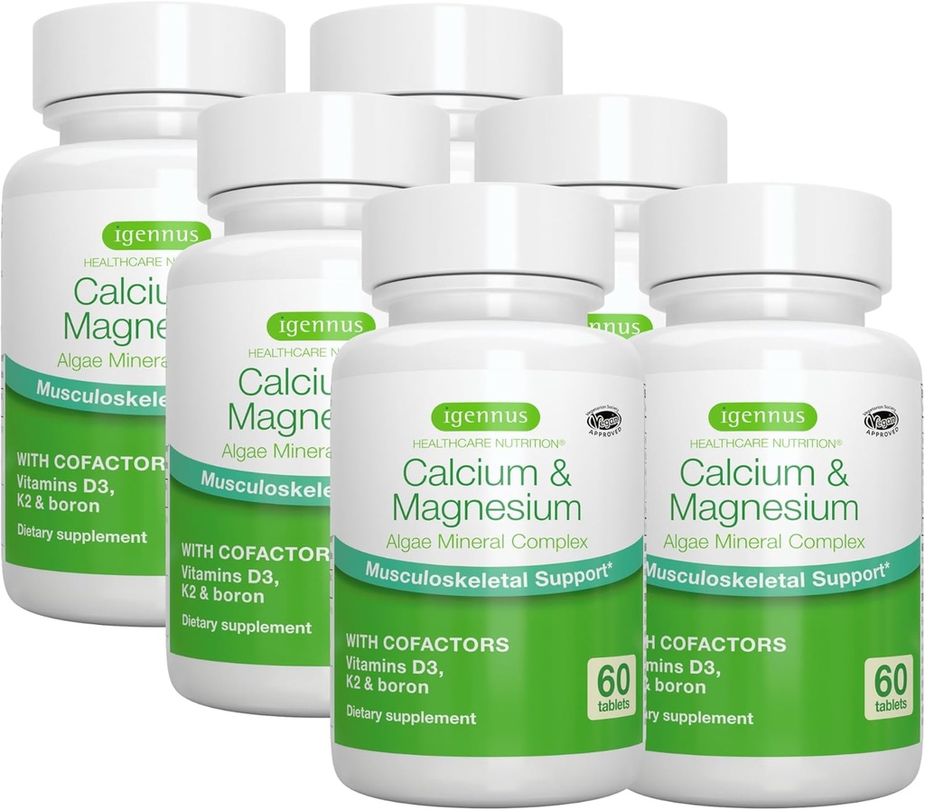 Igennus Algae Calcium & Magnesium Supplement, Plant Based, High Absorption, K2 & D3, Non-GMO Red Algae Mineral Complex for Bone & Teeth Support, for Women and Men, with Boron, Vegan, 6 x 60 Tablets 2