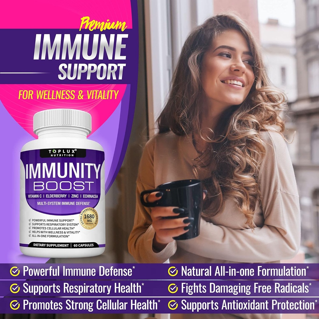 10 in 1 Immunity Boost Immune Support Supplement â€“ 1650mg Made with Elderberry, Vitamin C, Zinc, Echinacea & Probiotics for Immune System Booster, Support Healthy Respiratory System, 2x 60 Capsule 4