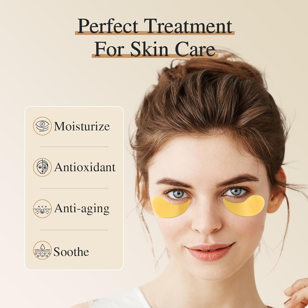 Under Eye Patches, 40 Pairs 24K Gold Eye Masks with Collagen, Eye Patches for Puffy Eyes, Dark Circles & Wrinkles, Under Eye Masks for Skin Care Set, Gel Pads Spa Gifts for Women & Men 4