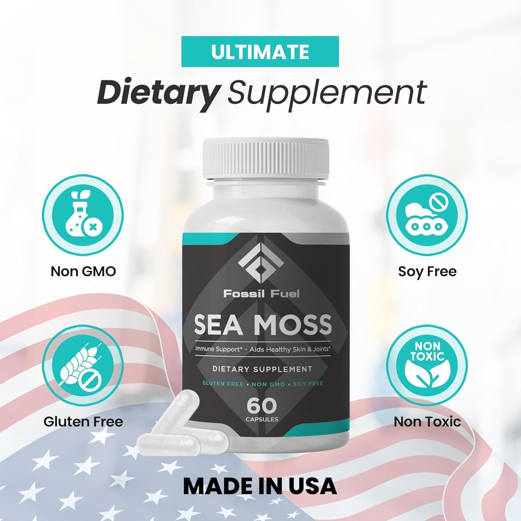 Fossil Fuel- Organic Superfood for Energy, Digestive Health, Immune Support, and Inflammation Relief - Packed with Essential Nutrients and Minerals, Sea Moss (60 Capsules) 5
