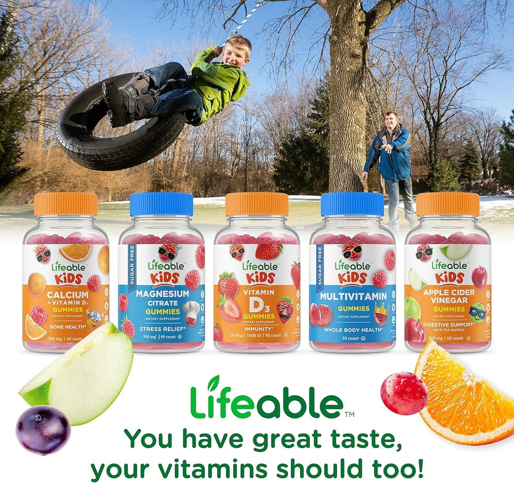 Lifeable Calcium Magnesium Kids + B Complex Kids, Gummies Bundle - Great Tasting, Vitamin Supplement, Gluten Free, GMO Free, Chewable Gummy 6