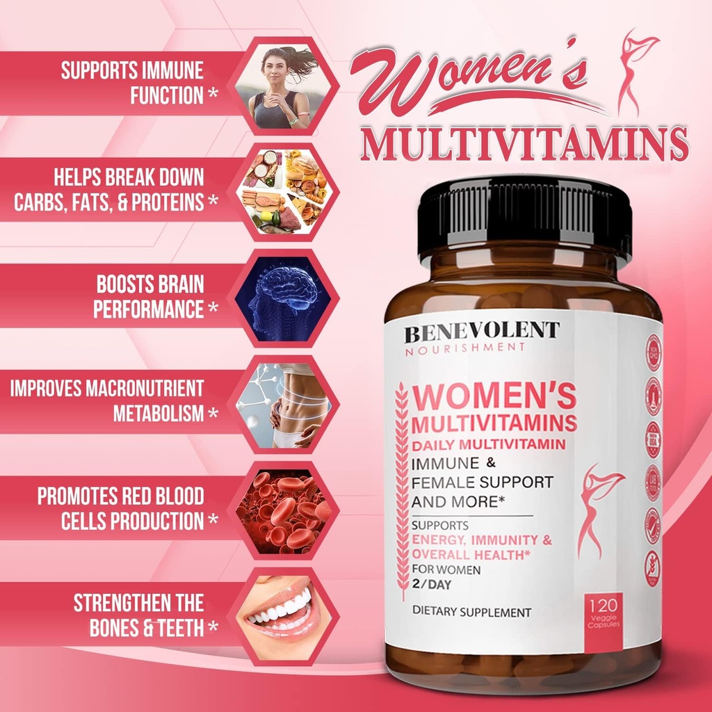 Benevolent Chlorophyll Liquid Drops & Women's Multivitamin - 100% Natural + 4X Potency Concentration for Healthy Skin & Internal Deodorant - Daily Vitamins for Women with Biotin, Calcium, Magnesium 6