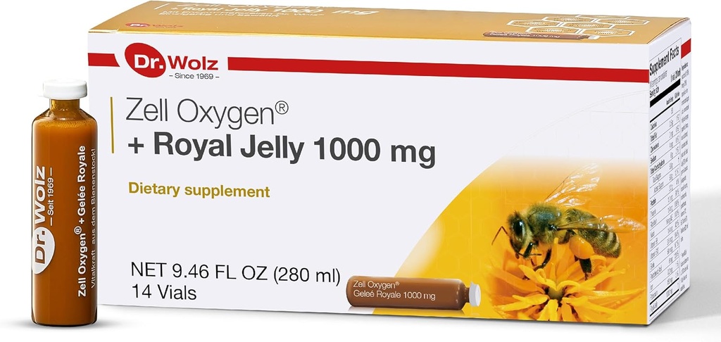 Dr. Wolz Zell Oxygen + Royal Jelly 1000mg, Organic Superfood and All Natural Energy Supplements, Nutrition for Immune Support, Healthy Skin, Fatigue Relief and Energy Boost, 14 Vials 2