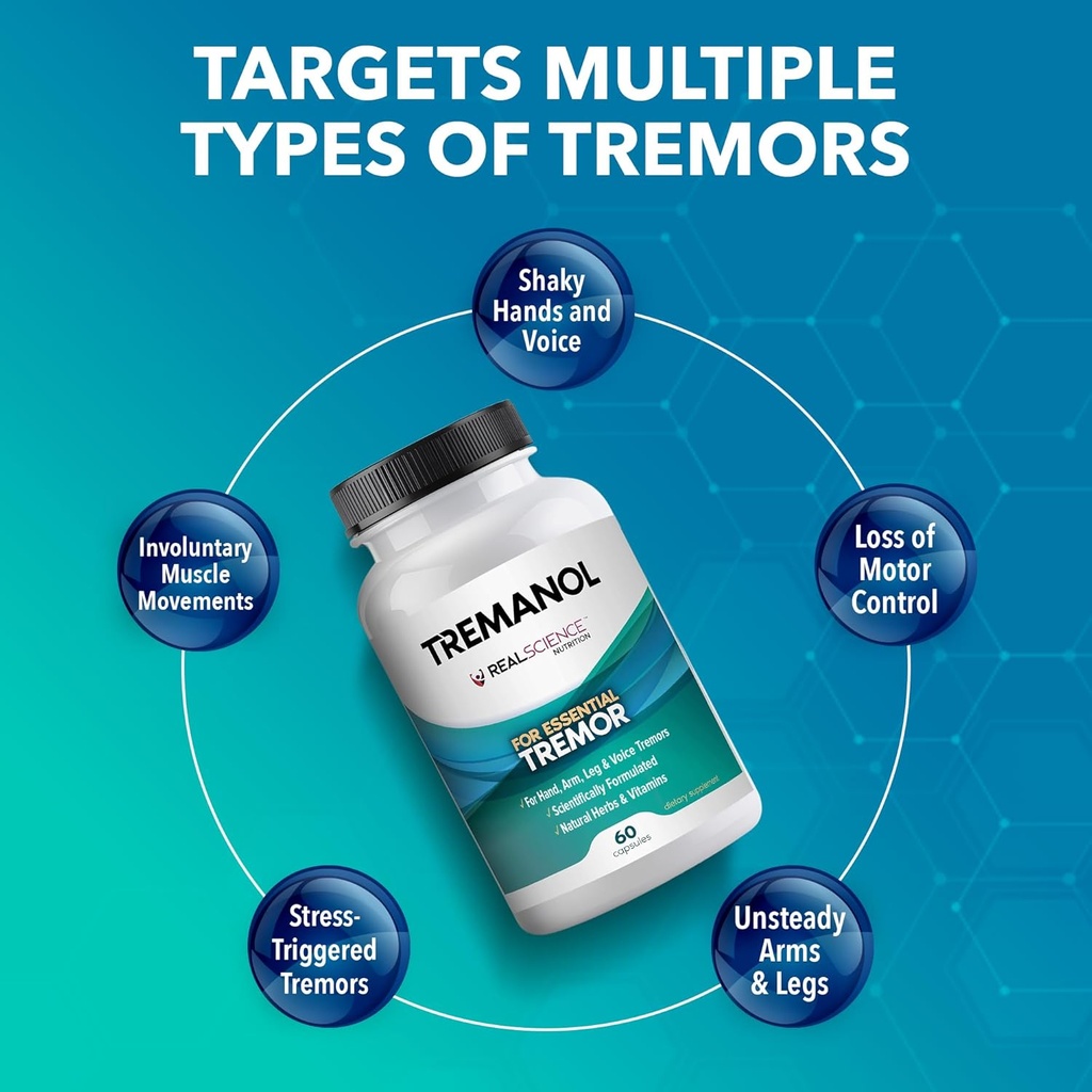 Tremanol Natural Aid Essential Tremor Relief Herbal Supplement for Neurological Support - Includes Vitamin B2 & B12, Passionflower & Skullcap for Hand Tremor Aids - Made in USA, 60 Caps (Pack of 3) 3