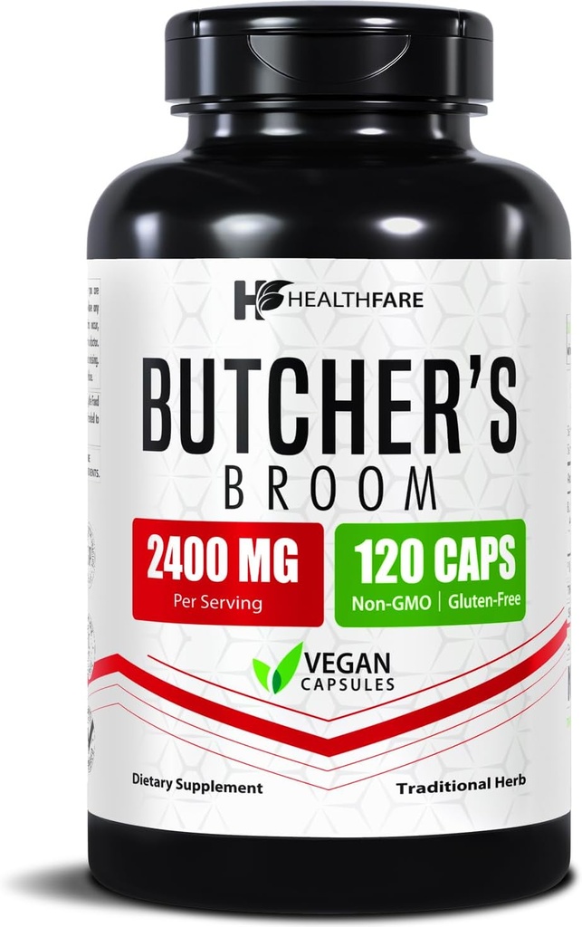 Healthfare Butchers Broom Supplement | Capsules Extract 2400mg | 120 Vegetarian Pills | Premium Herbal Root Supplement | Circulation & Vein Support | Non-GMO, Gluten-Free | Made in USA 2
