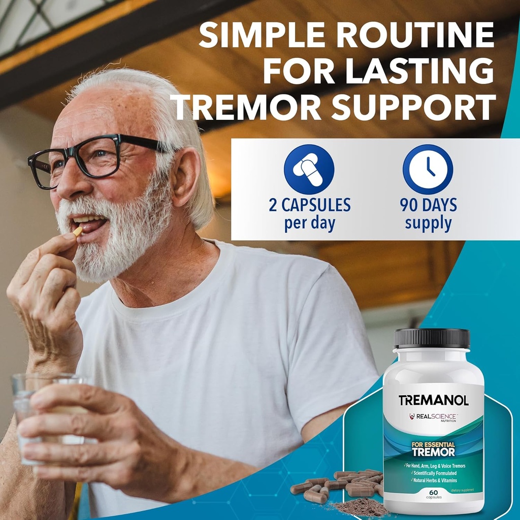 Tremanol Natural Aid Essential Tremor Relief Herbal Supplement for Neurological Support - Includes Vitamin B2 & B12, Passionflower & Skullcap for Hand Tremor Aids - Made in USA, 60 Caps (Pack of 3) 6