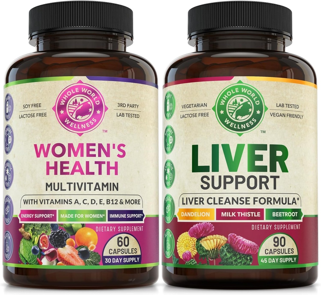Womens Daily Multivitamins & Liver Cleanse Detox Repair Formula (One Bottle Each) - Supports Holistic Wellness, Energy Boost, Focus & Liver Health. Made in The USA. 2