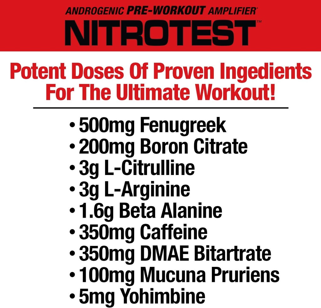 MuscleMeds Nitrotest Pre-Workout Supplement Drink, Boost Nitric Oxide, Testosterone, Rocket Pop, 30 Servings, 1.03 Pound, 1 Count 5