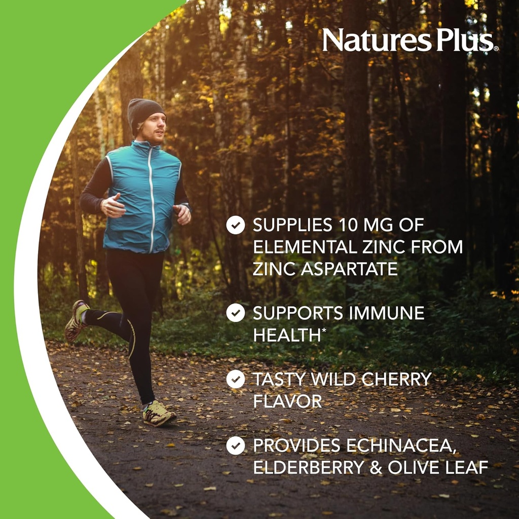 NaturesPlus Herbal Actives ImmunActin Zinc Lozenges - 10 mg Zinc, 60 Vegan Lozenges - Wild Cherry Flavor - Immune Booster with Echinacea & Elderberry - Vegetarian, Gluten-Free - 60 Servings 5