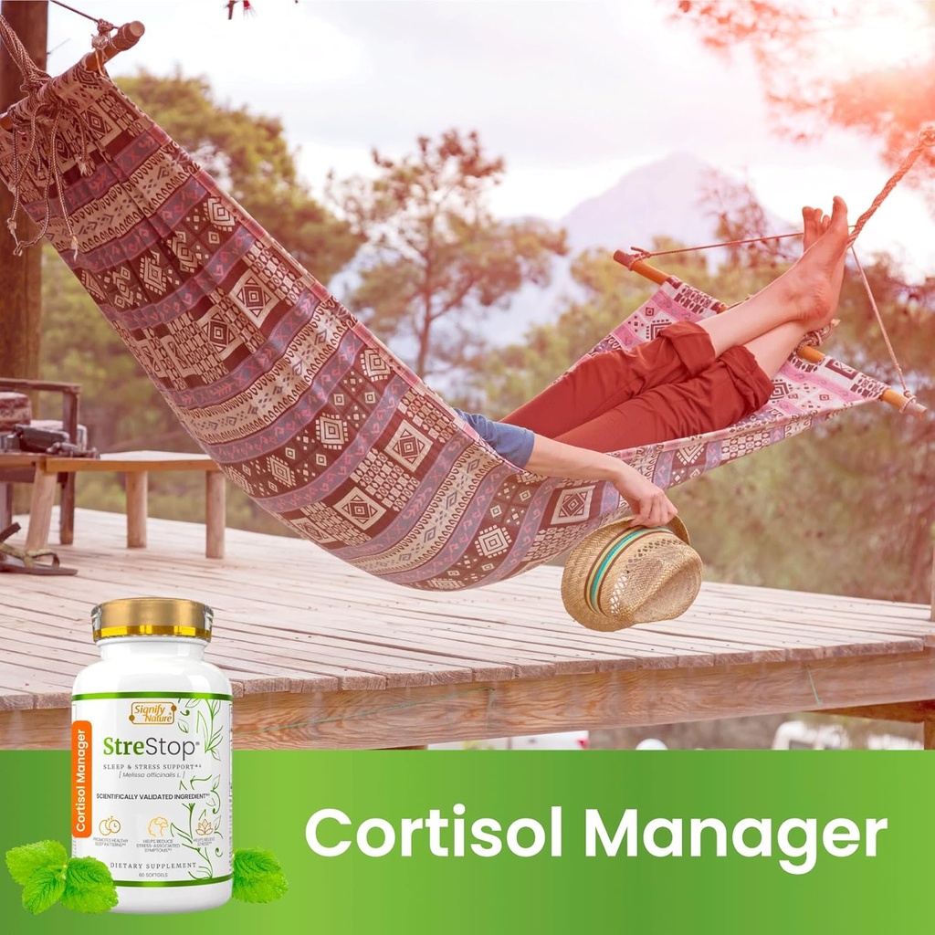 SIGNIFY NATURE StreStop – cortisol Manager – Adrenal Fatigue Supplements – cortisol Health – Adrenal Cortex – Lemon Balm – Adrenal Restore - Serotonin Booster 3