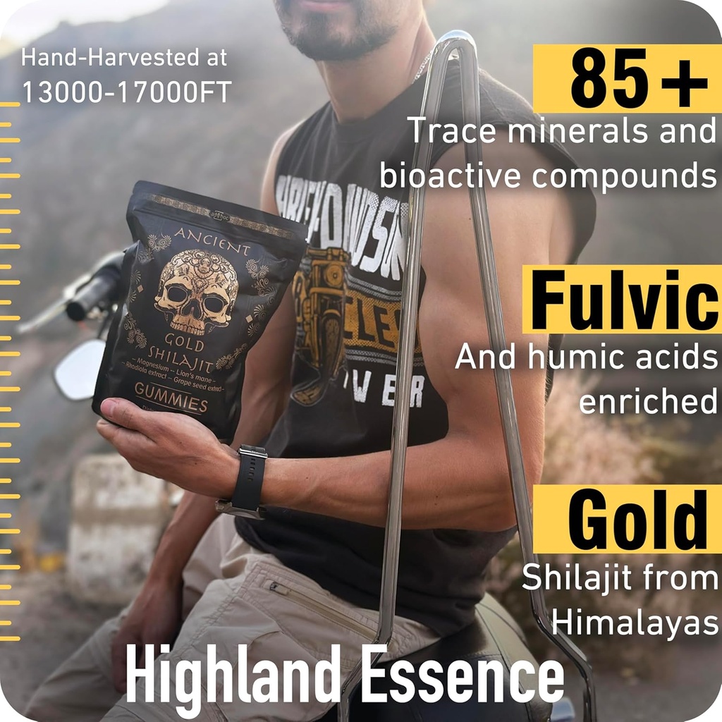 ad hoc 1100mg Gold Shilajit Gummies with Magnesium, Lions Mane, Rhodiola, Grape Seed - Himalayan Shilajit for Men Women, 85+ Trace Minerals & Fulvic Acid, Pure Shilajit for Energy Immune Support,60 Ct 6