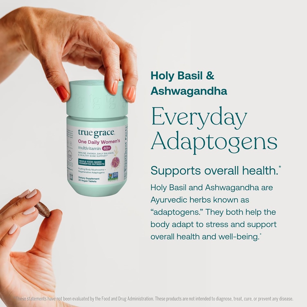 True Grace One Daily Women’s Multivitamin 40+ Fermented Minerals, Organic Adaptogens & Mushrooms Energy, Immune, Bone Support - Non-GMO - Iron, Gluten & Soy Free - 90 Vegan Tablets 6