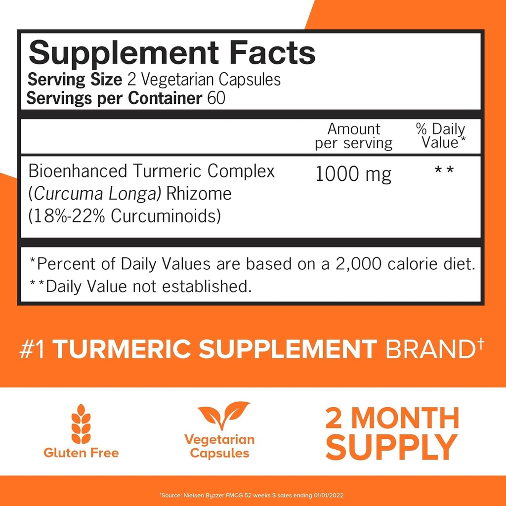 Qunol Turmeric Curcumin Supplement, Turmeric 1000mg With Ultra High Absorption, Joint Support Supplement, Extra Strength Turmeric Capsules, 2 Month Supply, 120 Count (Pack of 1) 4