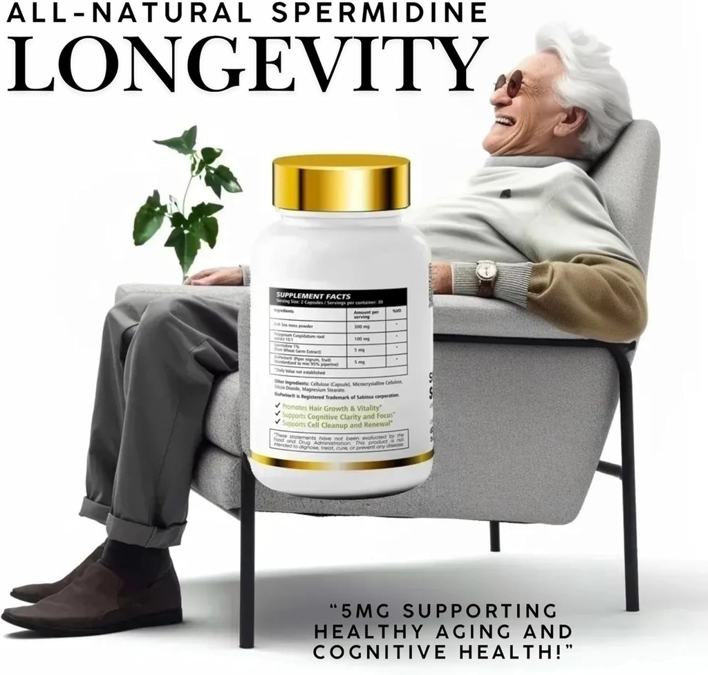 100% Natural Super Spermidine Supplements for Women and Men | 4X Ingredients to Supercharge Your Cellular Health and Hair Growth | Anti Aging Supplement Box 3