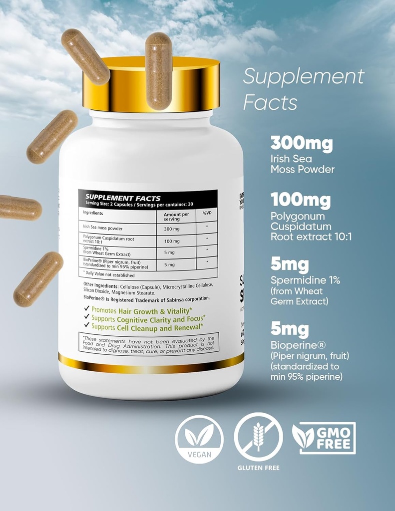 100% Natural Super Spermidine Supplements for Women and Men | 4X Ingredients to Supercharge Your Cellular Health and Hair Growth | Anti Aging Supplement Box 6