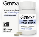 Genexa Clean Acetaminophen PM 500mg Extra Strength, Dye Free Pain Reliever, Nighttime Sleep Aid, Fever Reducer, 0% Artificial Additives, Relieves Headache, Backache, Minor Arthritis Pain, 50 Tablets 2