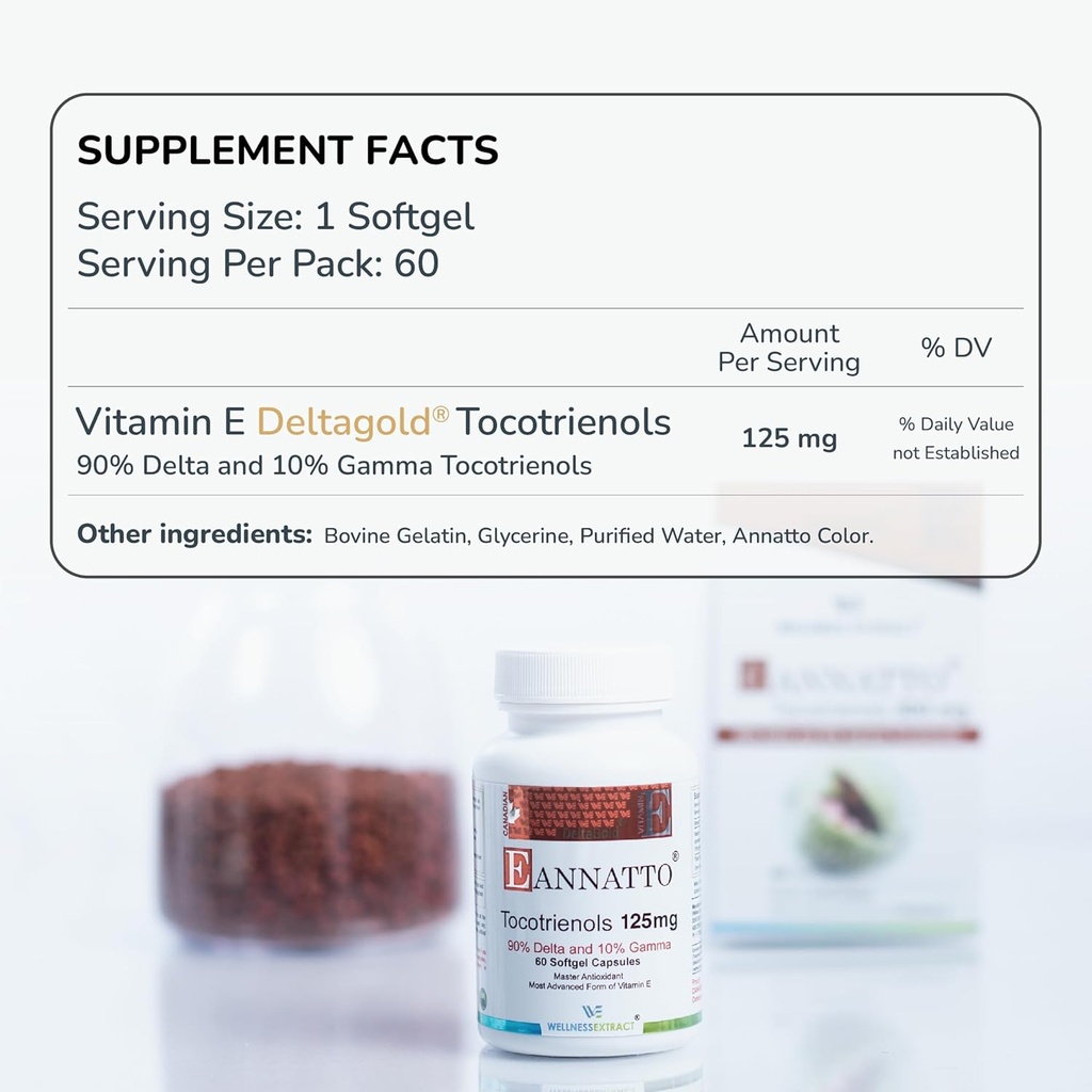WELLNESS EXTRACT Eannatto Tocotrienols Vitamin E Supplements Tocopherol Free, Non-GMO, Gluten Free & Antioxidant125MG 60 Softgels (Pack of 3) 3