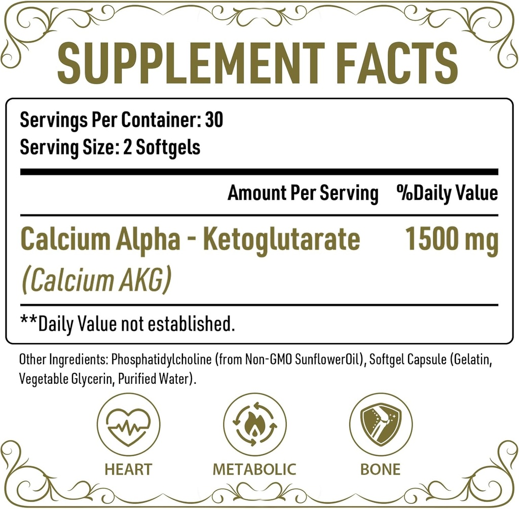 Liposomal Calcium AKG Supplement 1500 MG (Alpha-Ketoglutaric Acid), High Absorption, More Effective Than AAKG, Ca AKG for Longevity, Age Defense, Cellular Energy, Metabolic Function, 240 Softgels 3