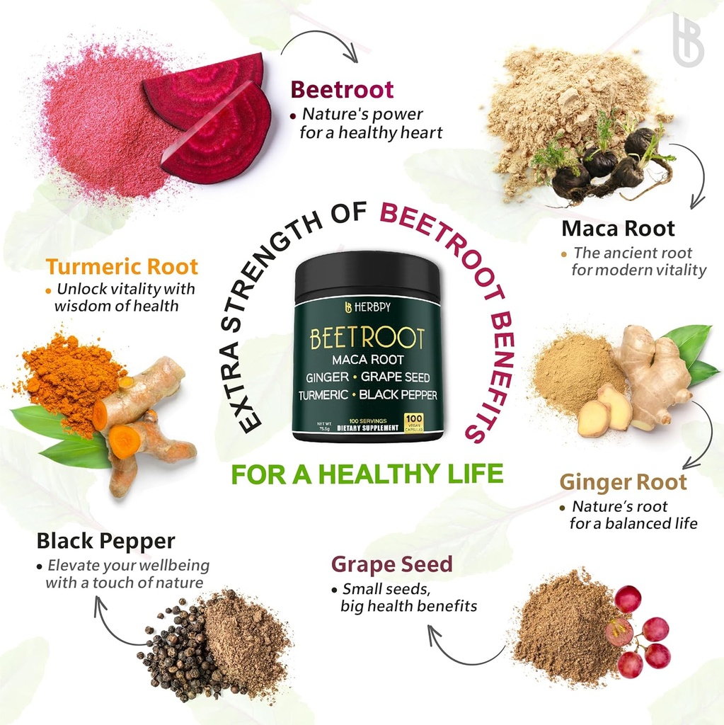 Bundle 5in1 Valerian Root Supplement & 6in1 Beet Root Capsules - Support Restful Night, Heart Health, Digestive and Immune 6