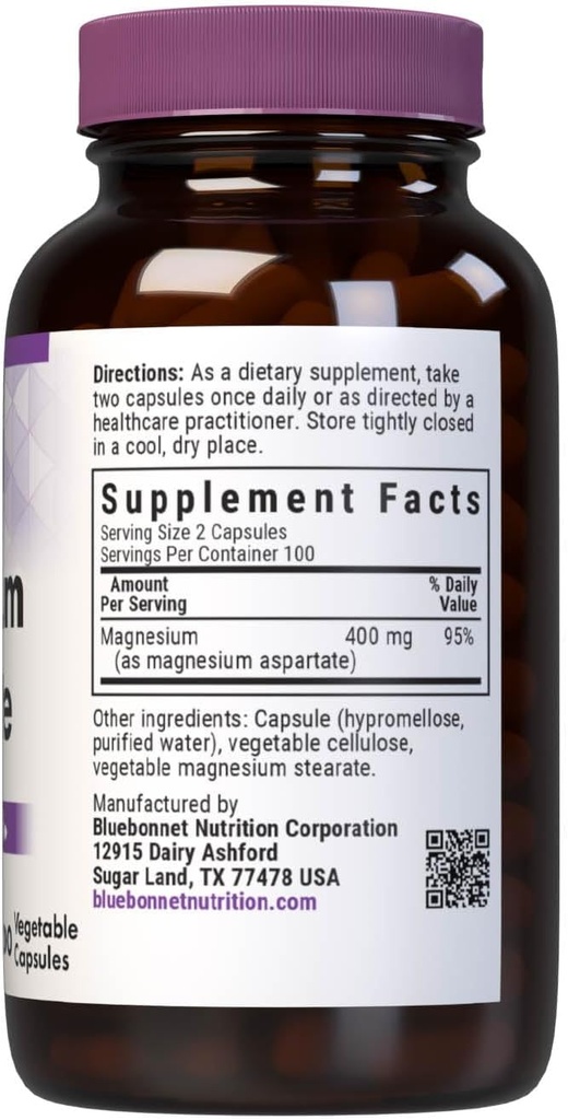 BlueBonnet Nutrition Magnesium Aspartate, Supports Healthy Magnesium Levels, Soy & Gluten & Dairy Free, Non-GMO, Kosher Certified, Vegan, 100 Servings, White, 200 Count 3