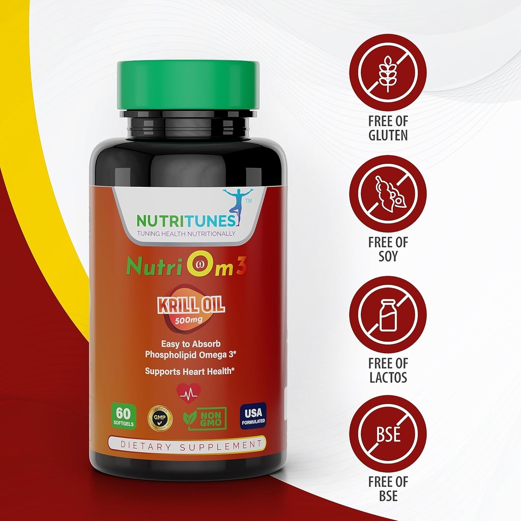 Omega 3 Krill Oil with Astaxanthin–500 mg Antarctic Krill Oil, Easy Absorb EPA & DHA for Heart Health – Non-GMO, Allergen-Free, GMP-Certified – 60 Softgels 6