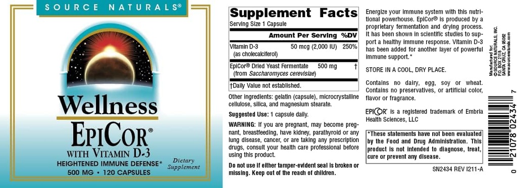Source Naturals Wellness EpiCor with Vitamin D-3 for Heightened Immune Defense* - 120 Capsules 5