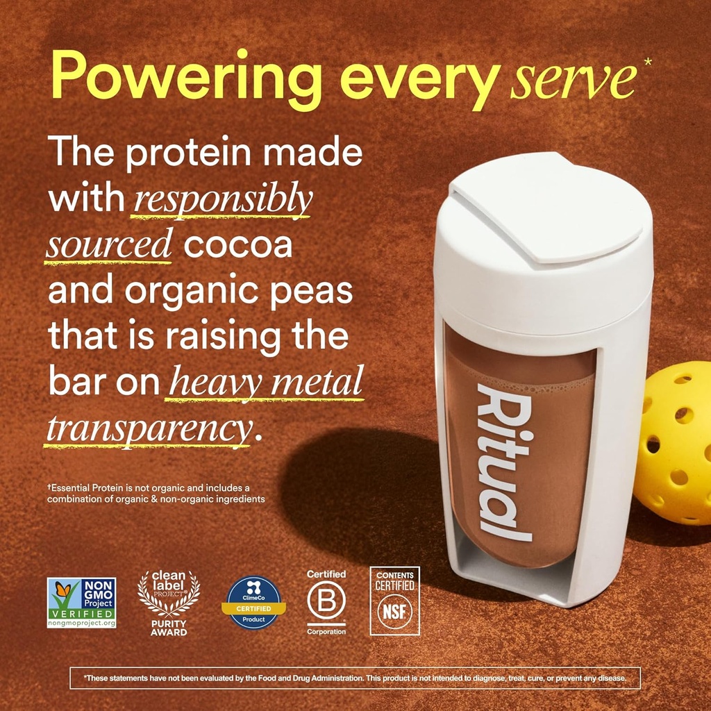 Ritual 18+ Vegan Protein Powder with BCAA: 20g Organic Pea Protein from Regenerative Farms in USA, Gluten Free, Plant Based, Sugar Free, Dairy Free, Hand-Crafted Vanilla, 1Lbs 3