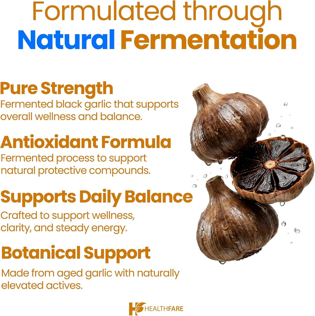 Healthfare Aged Black Garlic Supplement Pills | 2000mg Equivalent | 2 Bottles, 180 Vegan Capsules | Fermented Odorless Garlic Extract | Non-GMO, Gluten-Free | Made in USA 6