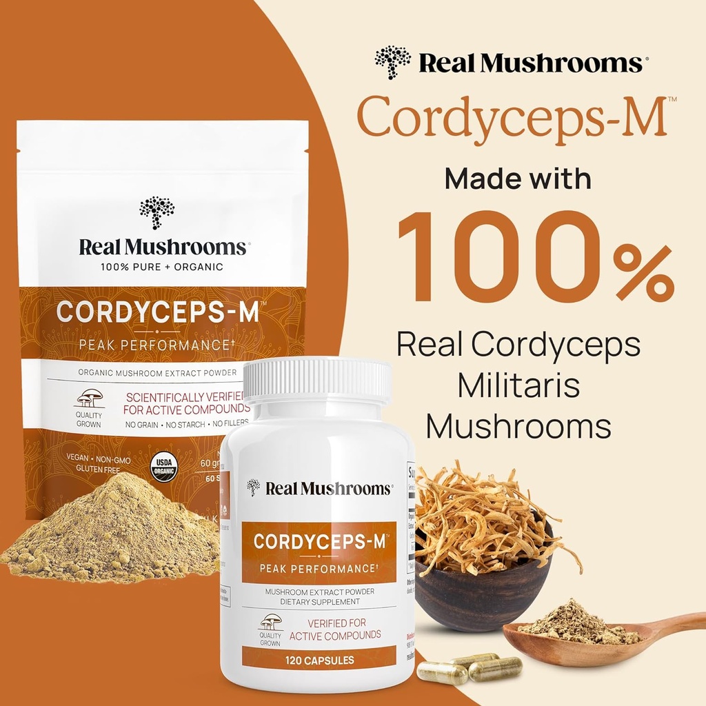Real Mushrooms RealBoost (60ct) and Cordyceps (120ct) Capsules Bundle - Mushroom Supplement for Energy, Vitality & Endurance - Energy Vitamins w/Ginseng, Guayusa - Vegan, Non-GMO 6