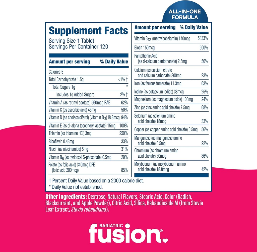 Bariatric Fusion Bariatric Multivitamin with Iron Complete Chewable | Wild Cherry | Post Bariatric Vitamins for Gastric Bypass and Sleeve Gastrectomy | One Month Supply 5