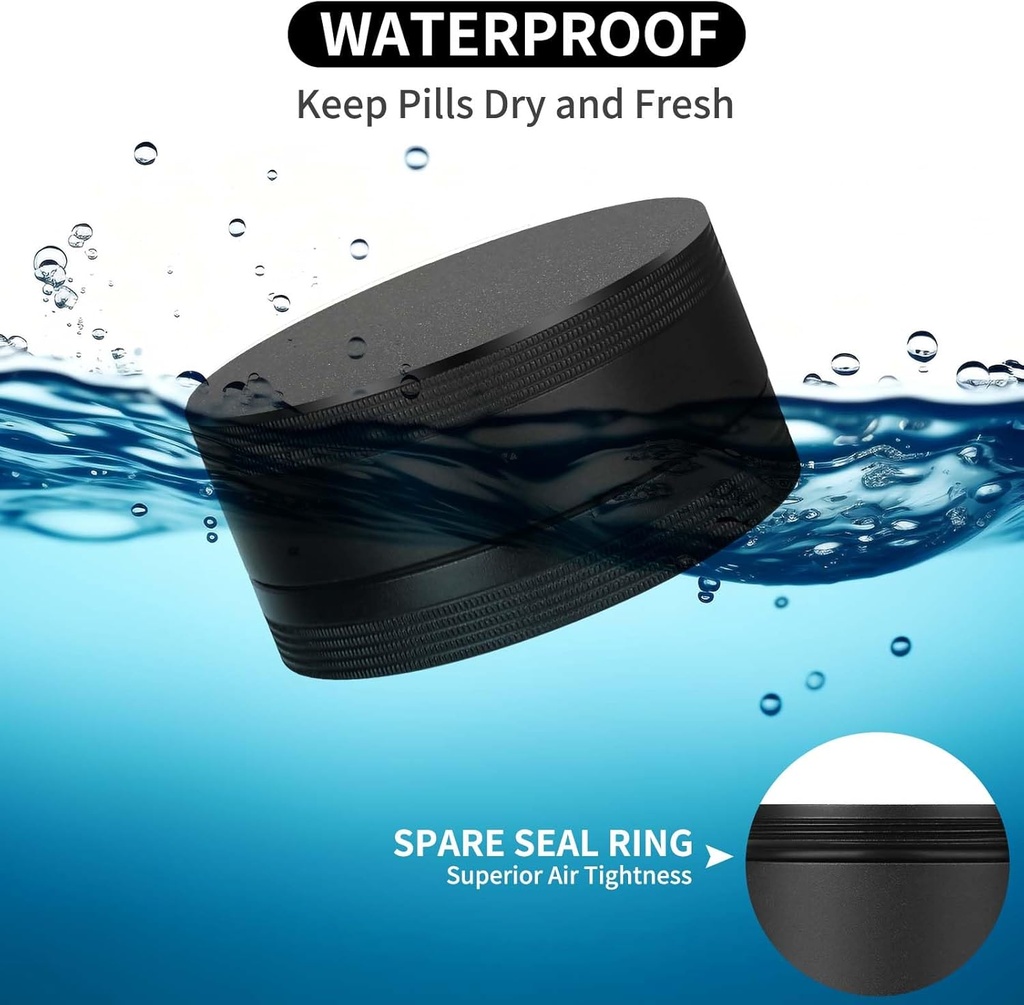 Portable Pill Case Pill Box Daily - Waterproof Single Metal Pill Organizer for Pocket Purse, Aluminium Alloy Round Daily Medicine Container to Hold Vitamins, Fish Oil Medium Size 5