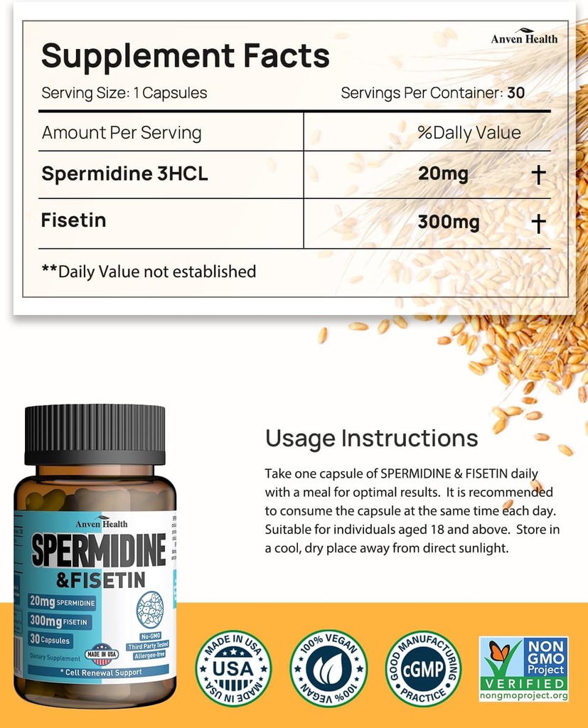 Probiotics & Spermidine Supplement - 100B CFU, 27 Strains, 20mg Spermidine, 300mg Fisetin for Gut Health, Cell Renewal & Longevity 4