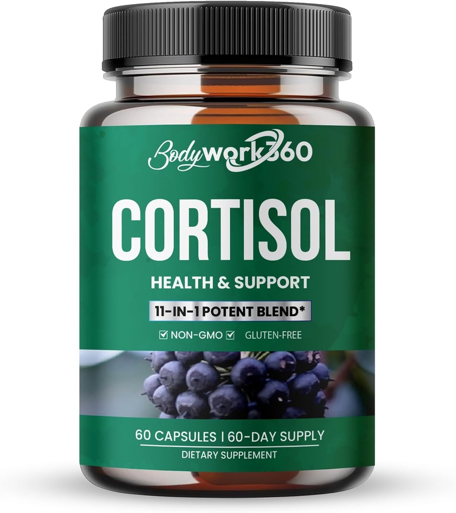 Cortisol Health & Support for Hormone Balance, Sound Sleep, Focus, Mood & Stress support - Contains Ashwagandha, L-theanine, Rhodiola Rosea Root Extract - Gluten free, Vegan, Non-GMO - 60 capsules. 2