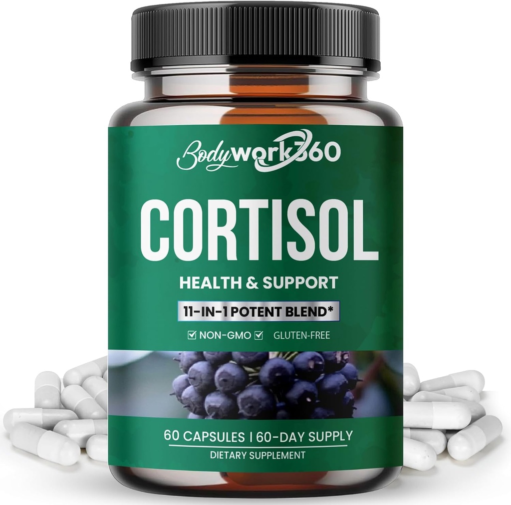 Cortisol Health & Support for Hormone Balance, Sound Sleep, Focus, Mood & Stress support - Contains Ashwagandha, L-theanine, Rhodiola Rosea Root Extract - Gluten free, Vegan, Non-GMO - 60 capsules. 6
