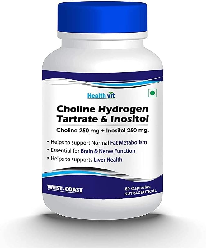 Choline Hydrogen Tartrate 250mg & Inositol 250 Mg - 60 Capsules | Energy Metabolism, Liver Health, Essential for Brain & Nerve Function - Non-GMO, Vegan, Gluten Free, Dairy Free 2