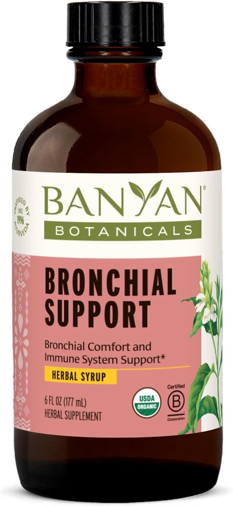 Banyan植物学支持 植物学支持 – 儿童与成人有机草药草糖浆 – 配有 Licorice & Ginger Root 的舒舒呼吸支持公式 * – 6oz. – 非转基因生物可持续来源植物学