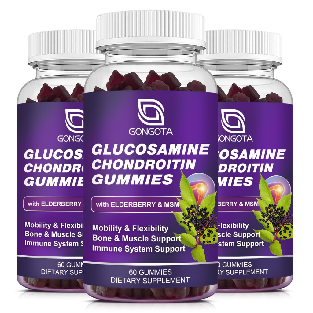 Glucosamine Chondroitin Gummys - 2-Pack, 超强 1500mg Glucosamine 配有 MSM & Elderberry, 弹性支持, 男子和Wome 的最佳卡通和免疫支持补充 - 180 Gummys