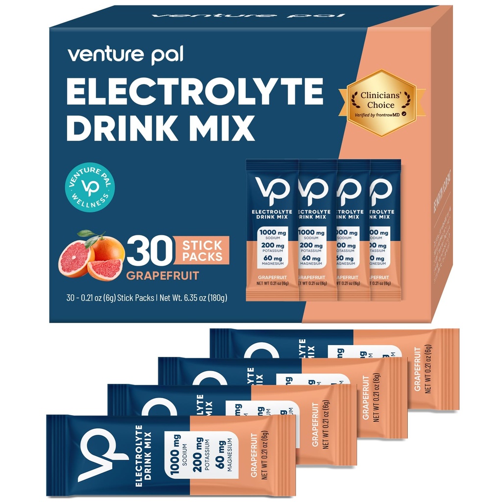 Venture Pal High Sodium Sugar Free Electrolytes Powder Packet - 带有维生素,钠和钾的水解包 → 零卡路里 → Vegan, Keto & Paleo 友好电解质 饮料 – 30 棒
