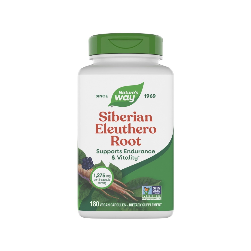 Nature's Way Premium Eleuthero Eleuthero Root 补充材料,支持耐力和生命力 *,适配体 *,每3个Capsule服务,非GMO项目验证,180 Capsules (Package May Vary)