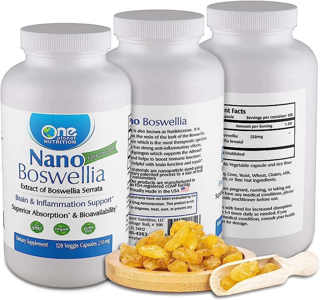 1 行星营养 Nano Boswellia 250 mg Veggie Capsules (120 services), Boswellia serrata Resin,支持脑健康认知功能,非GMO, Vegan, Gluten-Free