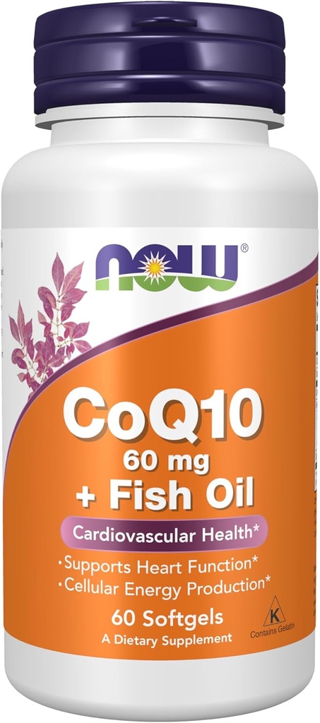 现在食品补充品,CoQ10 60毫克,与Omega 3鱼油,心血管健康*,60软胶