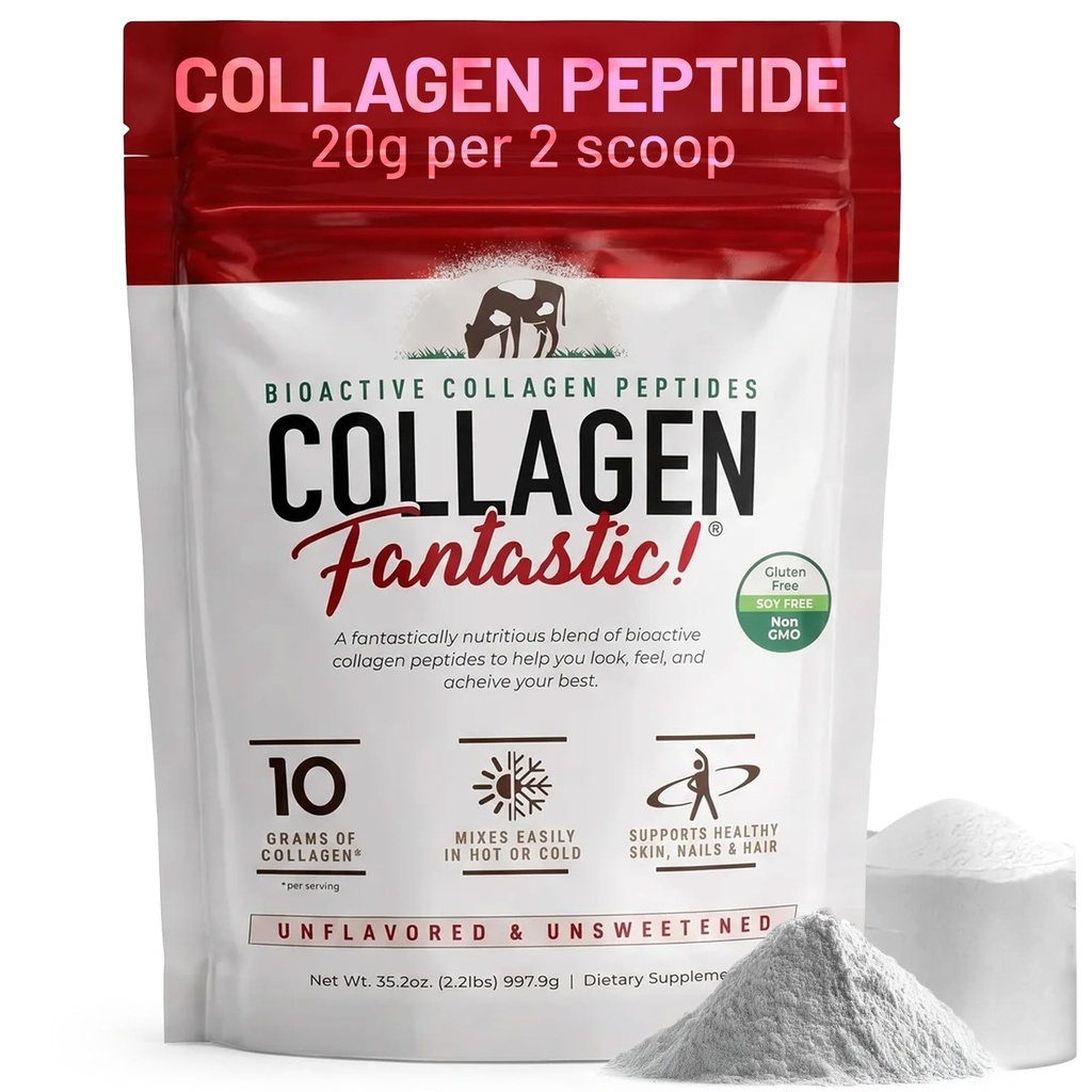 Collagen Peptides Powder Unflormed 2.2lb – 用于关节,骨骼和皮肤的草皮Bovine蛋白 – I型和III型水解 Collagen – Gluten-free,非GMO & Soy-free – 90 services