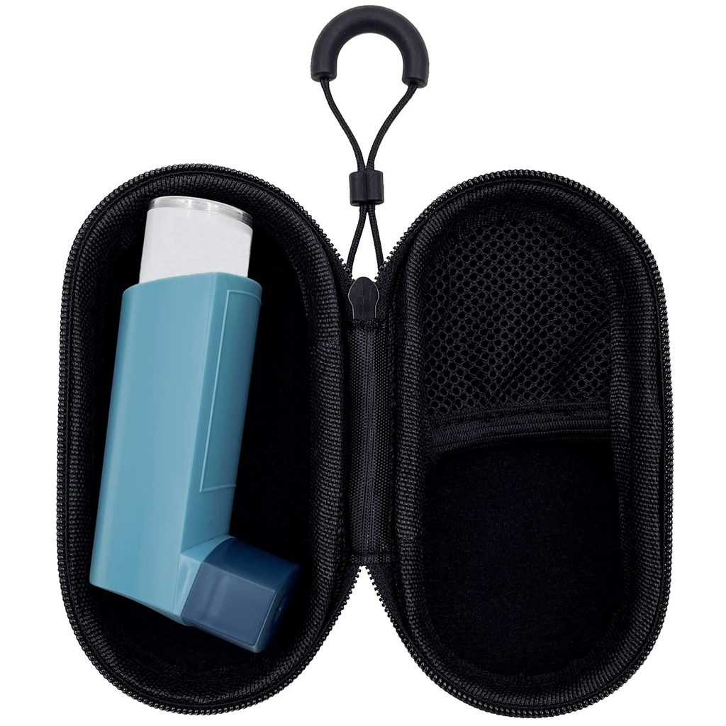 Asthma Inhaler的持有者旅行案例,成人和孩子的Handy Inhaler的契约案例(仅案件)(黑色)