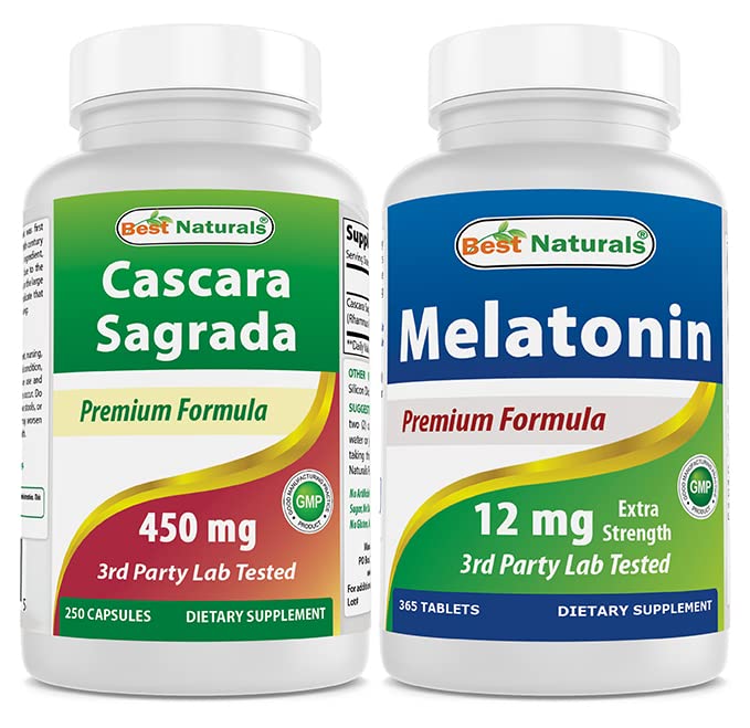 最佳自然剂 Cascara Sagrada 450毫克和Melatonin 12毫克