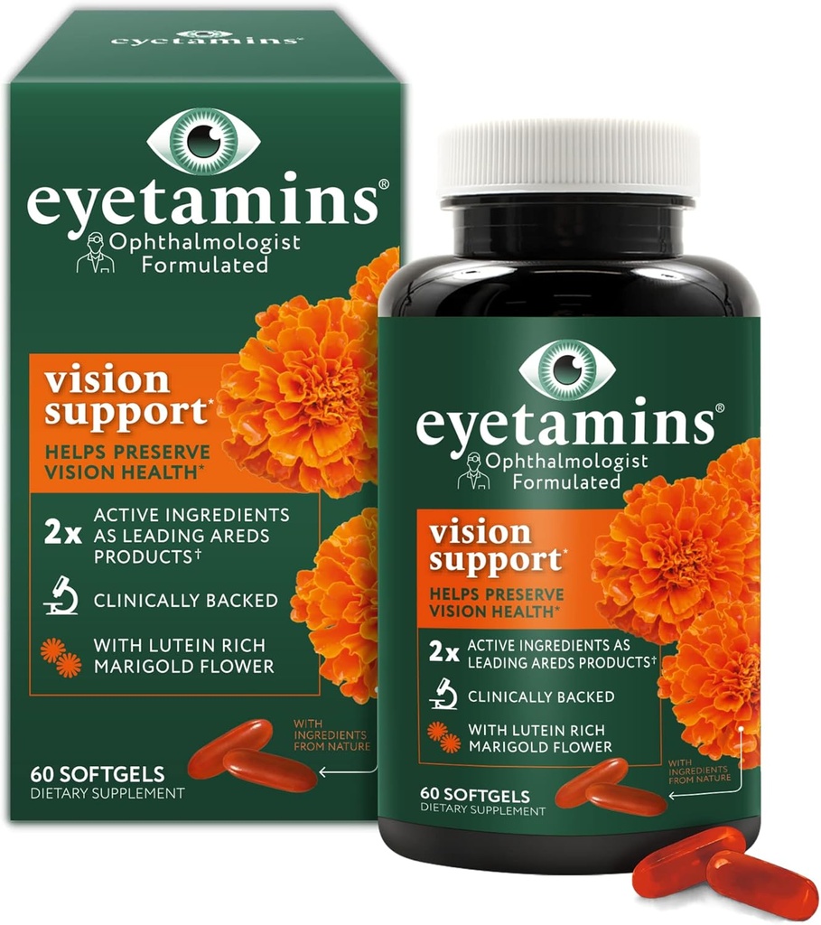 视力支持 -- -- 60名眼科医生 -- -- 2名Lutein和Zeaxanthin,主要品牌 -- -- 植物、自然 -- -- Vegan和N-GMO公式(60名)