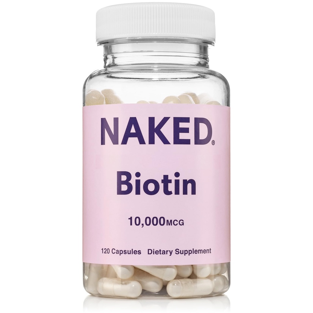 NAKED Biotin 10,000mcg - Max 强维他命 B7 健康头发,皮肤和钉子支持辅助剂 - 非GMO,无Gluten,Vegan - 支持Keratin生产 - 120 Capsules