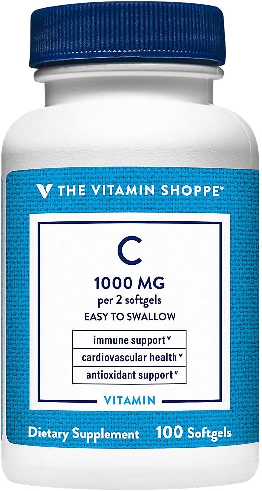 维生素店 维生素C 1000MG,容易吞咽,支持免疫和心血管健康的抗氧化剂(100软胶)